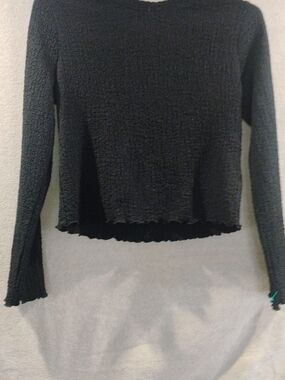 a new day Black Long-Sleeve Textured Ruffle-Hem Top